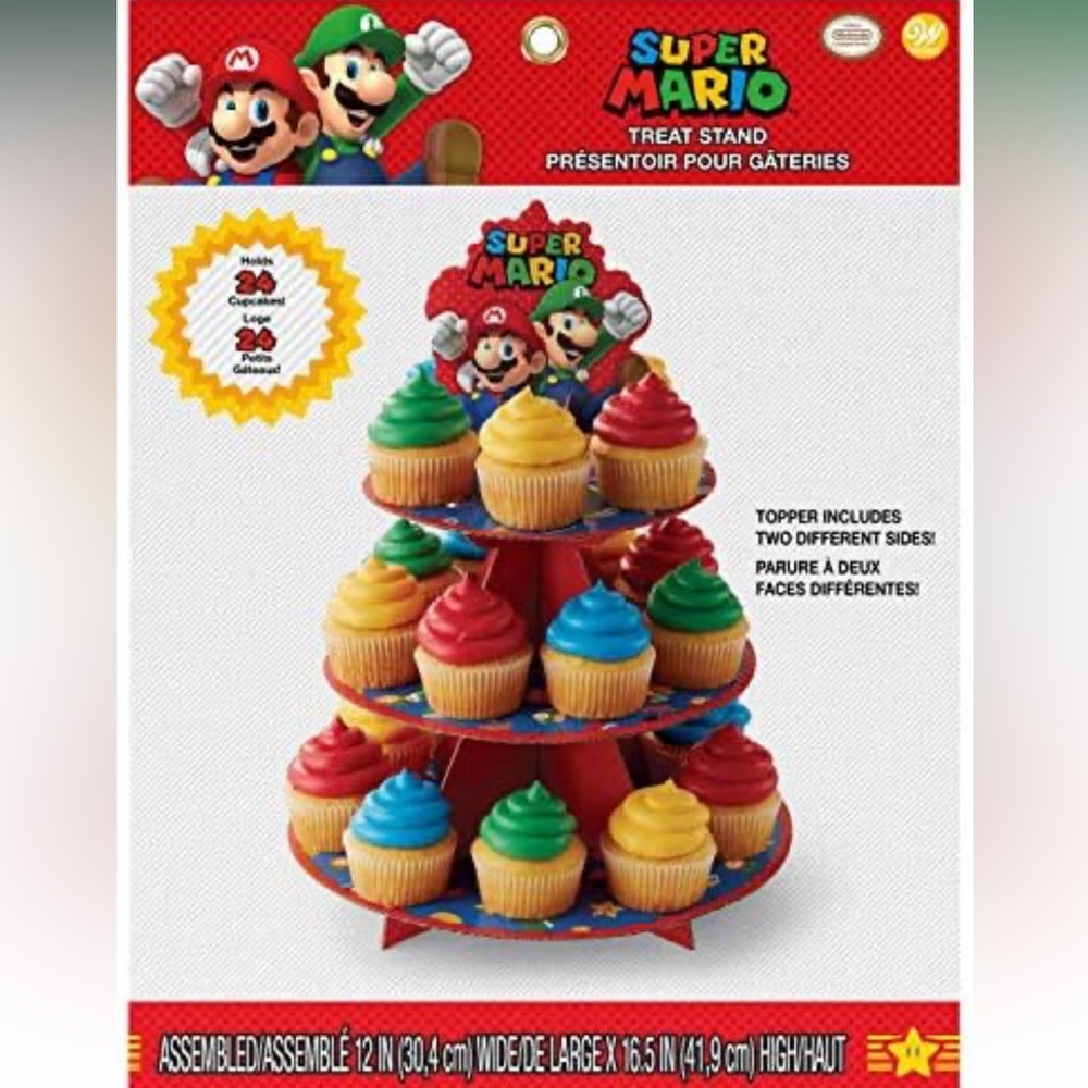 Nintendo Super Mario CupCake Treat Stand 3 Tiers - Red and Blue